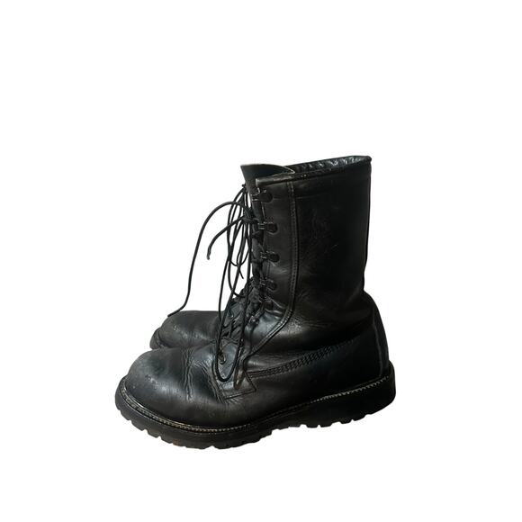 VTG Military Combat Black Leather Lace Up Steel Toe Boots Mens Sz 9.5 R Vibram - Picture 1 of 10